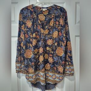 Lucky Brand Navy Floral Blouse, Size L